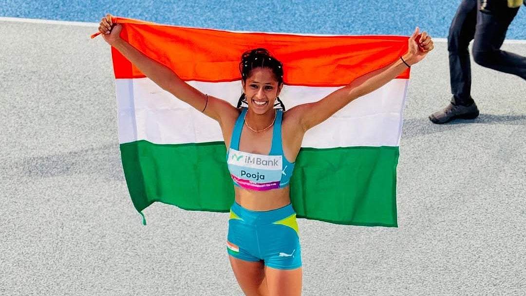 Instagram/@jumper_pooja_001 : Pooja Singh won gold at the 2025 Asian Athletics Championships in Gumi, South Korea.