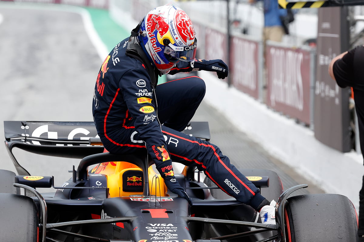 Red Bull driver Max Verstappen of the Netherlands exits his car after the qualifying session ahead of the Spanish Grand Prix Formula One race at the Barcelona Catalunya racetrack in Montmelo, near Barcelona, Spain, Saturday, May 31, 2025. 


