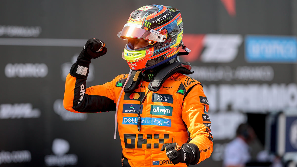 Oscar Piastri celebrates his victory in Barcelona