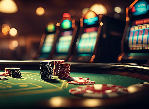 Casino coins on casino table