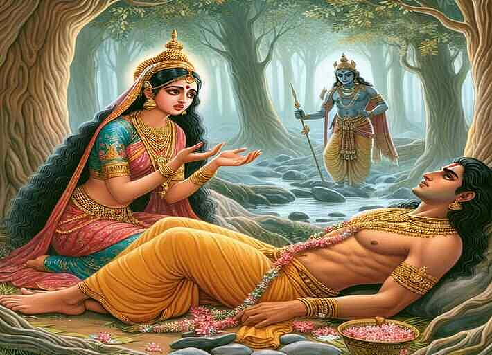 Savitri seated next to dying Satyavan