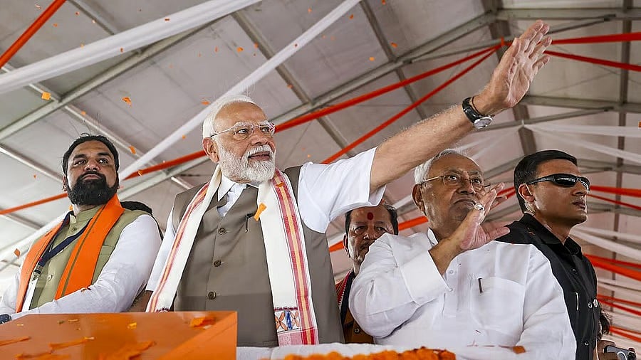 PM Modi With Bihar CM Nitish Kumar and Deputy Chief Minister Samrat Choudhary

 - PTI