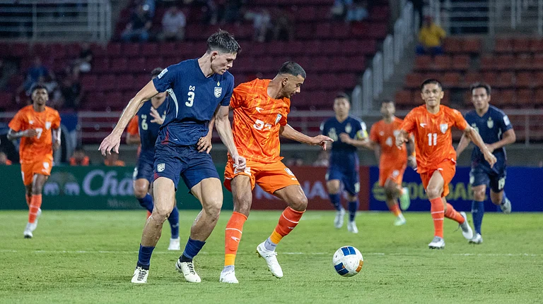 India and Thailand players in action - AIFF