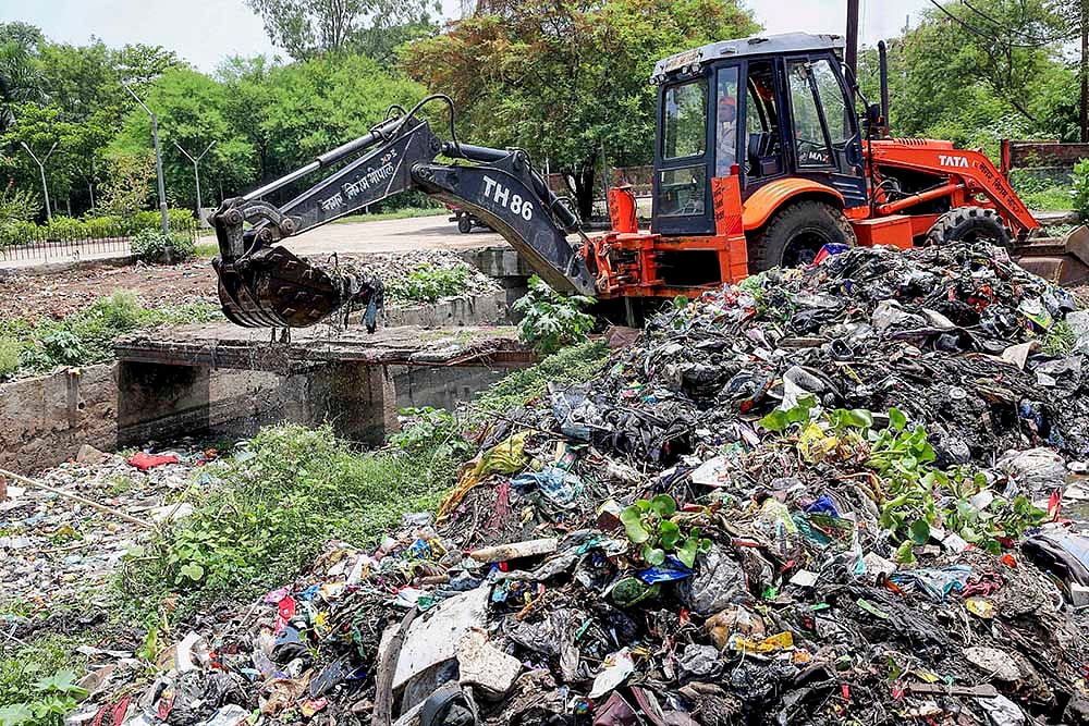Cleaning of a drain on World Environment Day in Bhopal