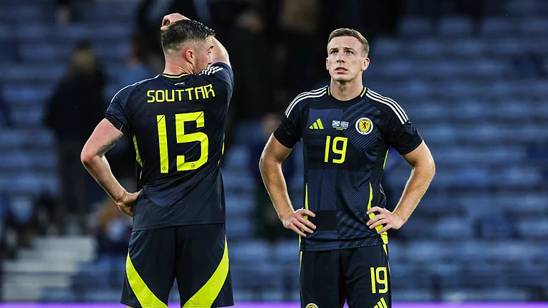 Scotland's Lewis Ferguson and John Souttar - null