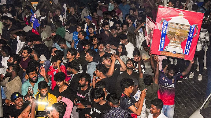 RCB fans gathered at Bengalurus Chinnaswamy Stadium