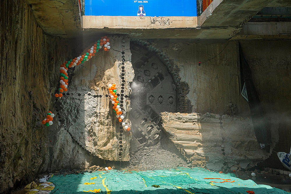 Metro tunnel breakthrough on Delhi Metro Golden Line Corridor in Delhi