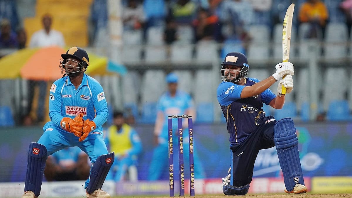 Special Arrangement : Prithvi Shaw (right) in action at the T20 Mumbai League 2025.