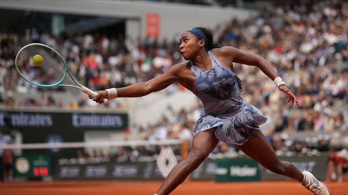 Coco Gauff of the U.S. plays a shot against Aryna Sabalenka of Belarus. AP