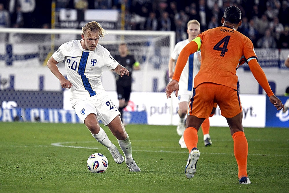 World Cup 2026 group K qualifying soccer Finland vs Netherlands_Joel Pohjanpalo