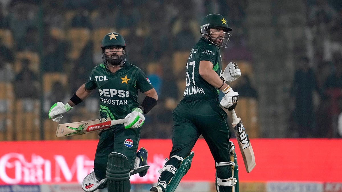 Fareed Khan/AP Photo : Pakistan's ODI captain Mohammad Rizwan (L) and T20I skipper Salman Ali Agha.
