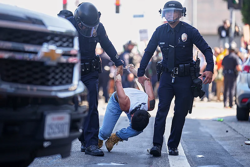 US Immigration Raids protest in Los Angeles_