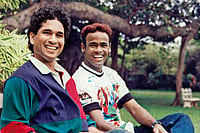 Shooting Stars | Photo: Pradeep Mandhani : Growing up Together: A young Vinod Kambli (right) with Sachin Tendulkar (left)