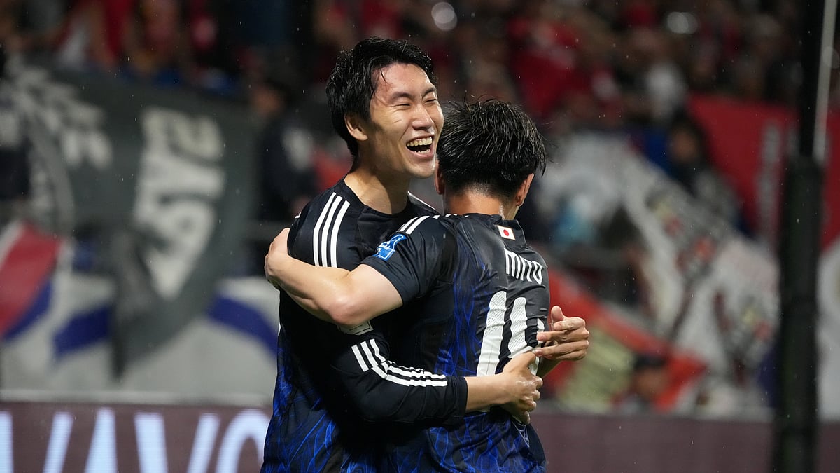 Daichi Kamada celebrates his goal against Indonesia