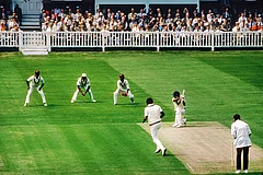 | Photo: Patrick Eagar : Turning Point: K Srikkanth drives Andy Roberts in the final of the World Cup against West Indies at the Lord’s Cricket Ground on June 25, 1983