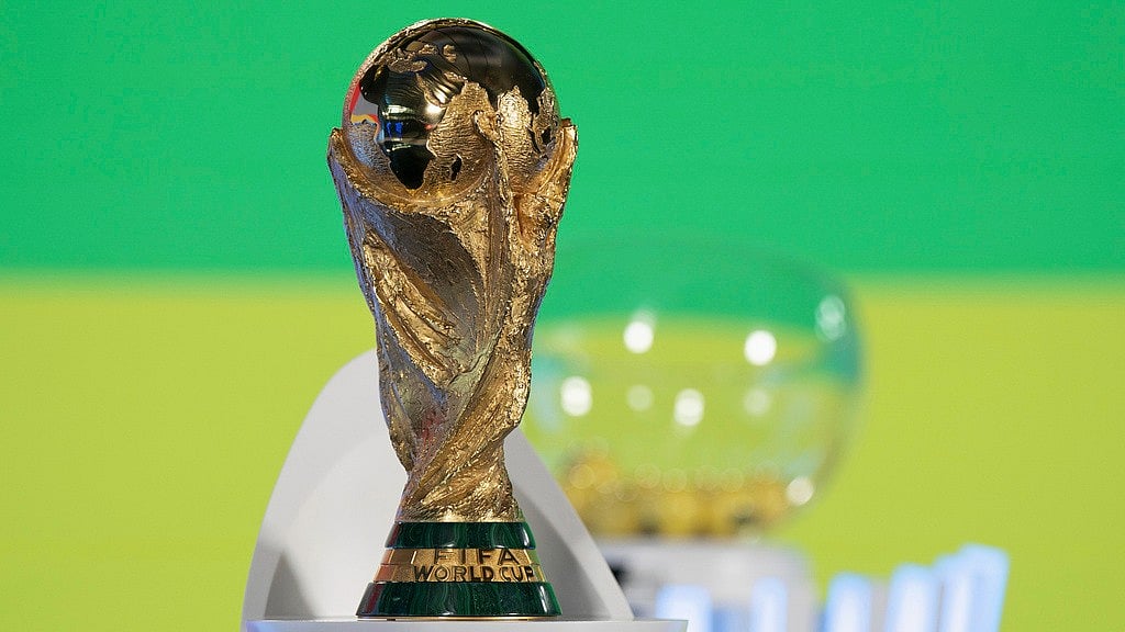 The World Cup trophy is displayed before the UEFA preliminary draw for the 2026 FIFA World Cup tournament at FIFA headquarters in Zurich, Switzerland. - File/AP