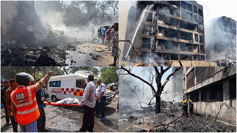 Visuals from the crash site in Gujarats Ahmedabad 