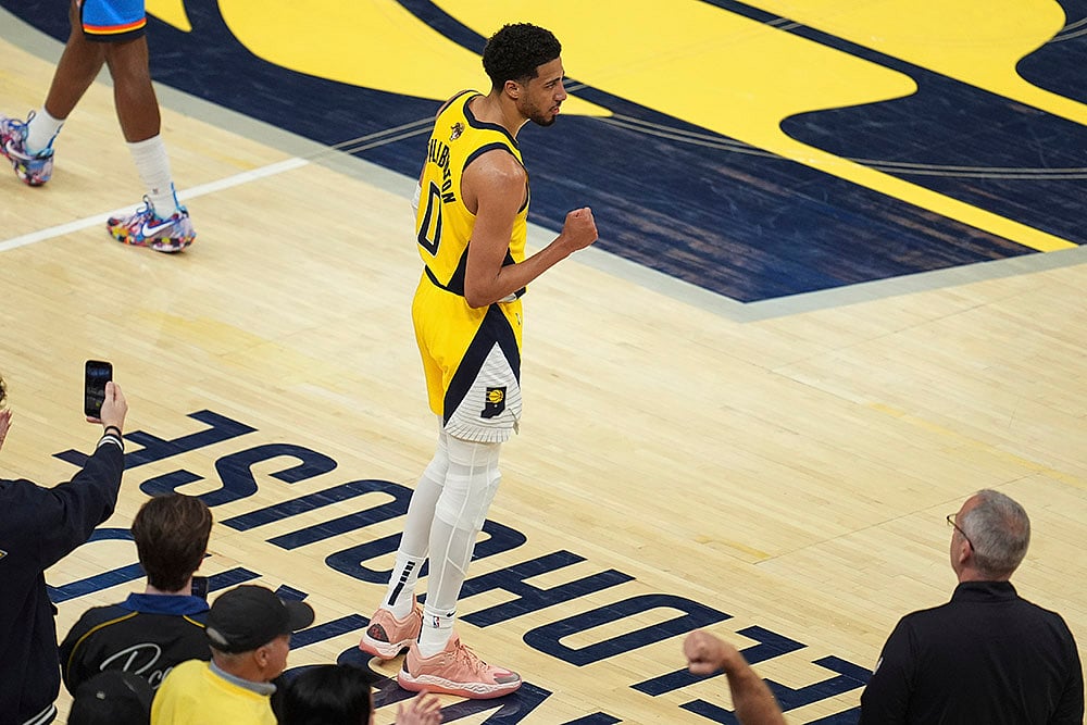 Oklahoma City Thunder vs Indiana Pacers NBA Finals series game 3 photo: Tyrese Haliburton