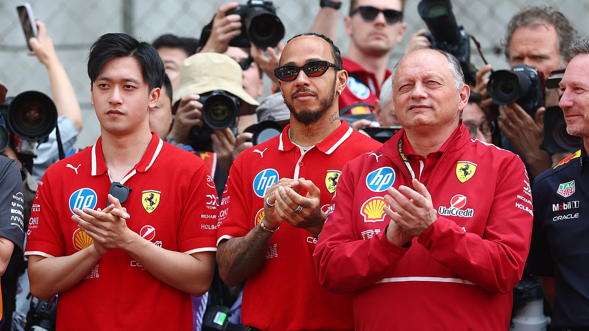Ferrari's Lewis Hamilton and Fred Vasseur