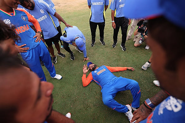Rohit Sharma of India celebrates victory after winning the ICC Mens T20 Cricket World Cup