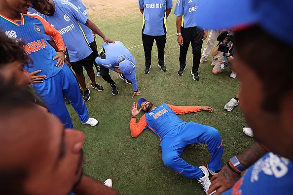 Rohit Sharma of India celebrates victory after winning the ICC Mens T20 Cricket World Cup