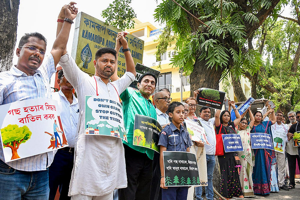 Protest against cutting of trees in Assam