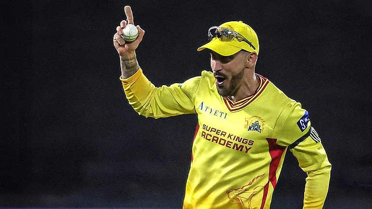 Texas Super Kings' Faf du Plessis celebrates after taking the catch against MI New York in MLC 2025. - | Photo: X/TexasSuperKings