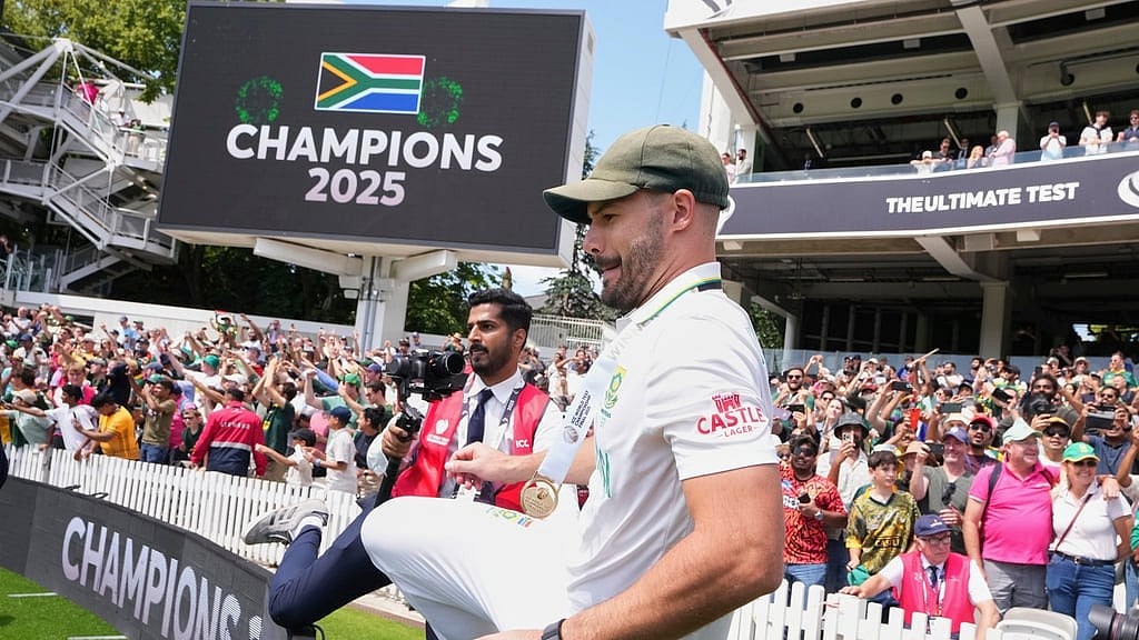 South Africa's Aiden Markram interacts with the fans after winning the World Test Championship final against Australia at Lord's cricket ground in London, Saturday, June 14, 2025. - AP/Kirsty Wigglesworth
