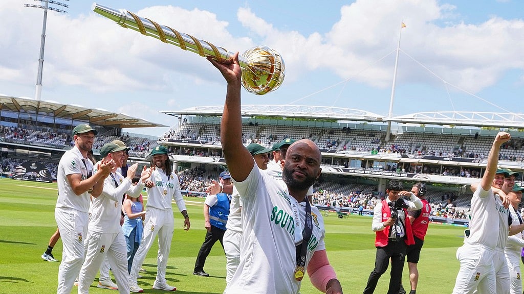 Temba Bavuma with the World Test Championship mace. - AP/Kirsty Wigglesworth