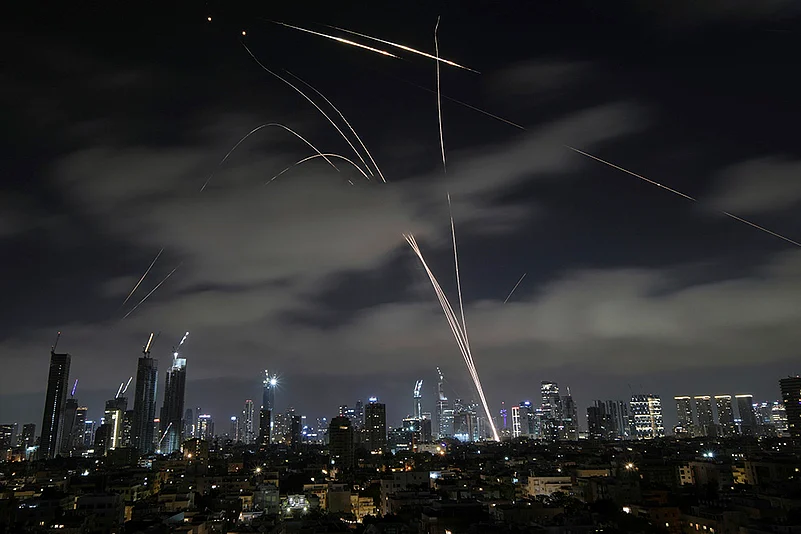 Israel Iran Mideast Wars; Iron Dome air defense system fires