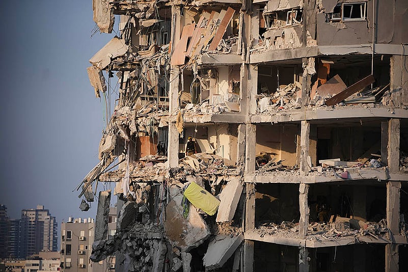 Israel Iran Mideast Wars; destroyed building near Tel Aviv