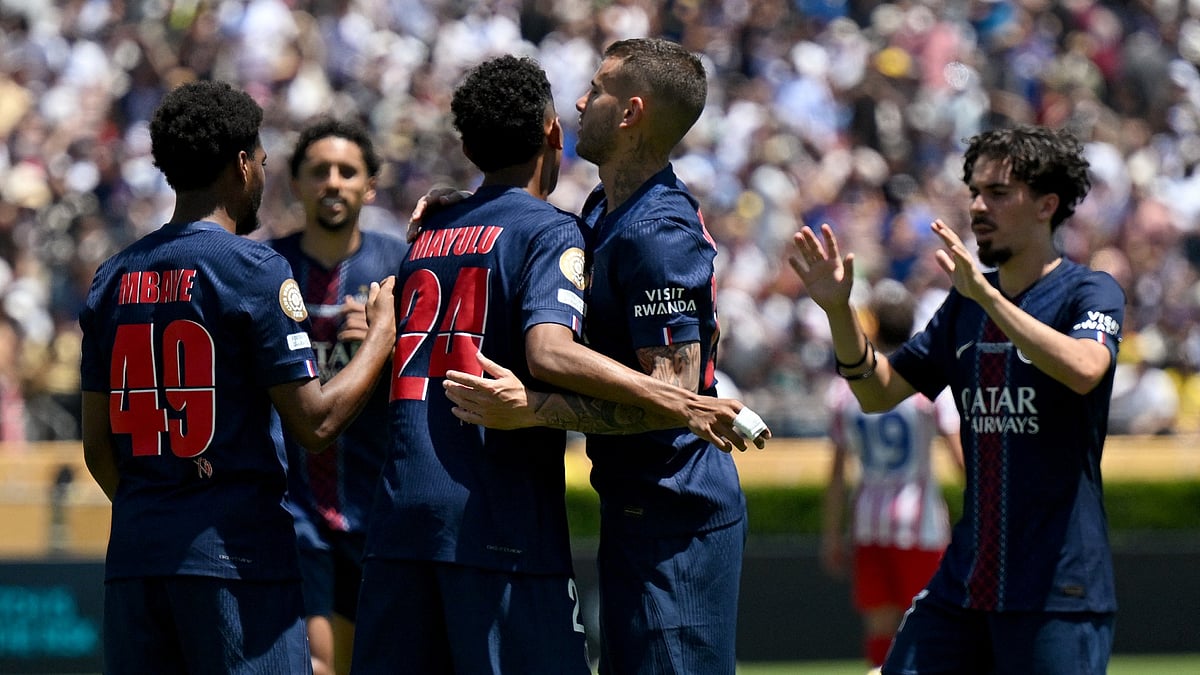 File Photo : PSG celebrate against Atletico Madrid.
