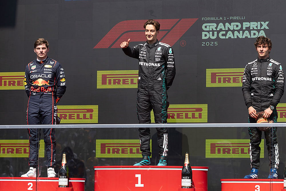 George Russell, Max Verstappen, Kimi Antonelli