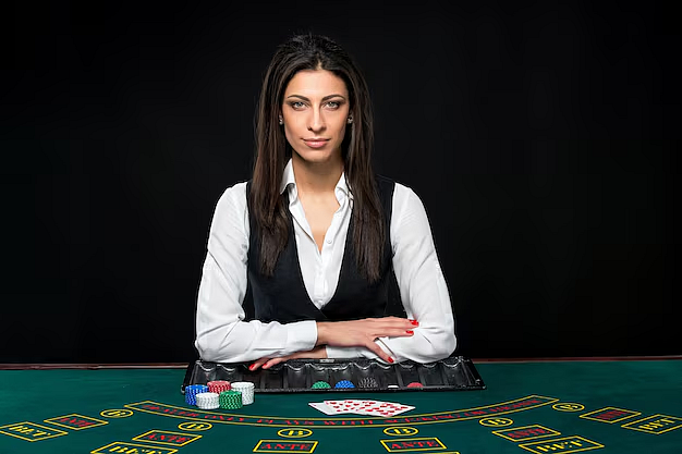 A girl sitting in front of a casino table
