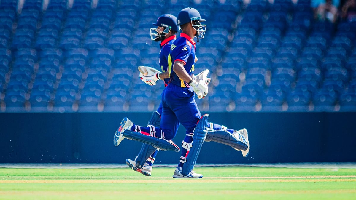 Nepal Batters Run Between Wickets Against Netherlands at Titwood, Glasgow - | Photo: X/Cricket Association Of Nepal