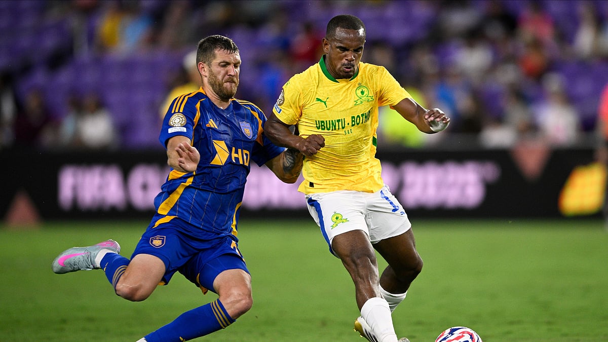 Mamelodi Sundowns Iqraam Rayners knocks the ball from Ulsan HD. AP