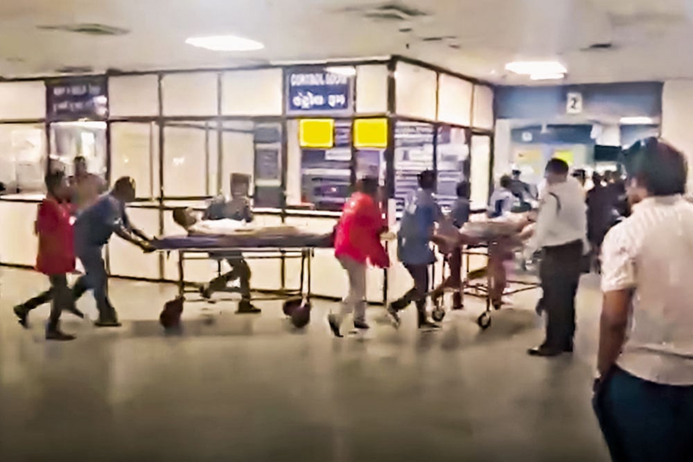 Survivors and injured being taken to Ahmedabad’s Civil Hospital