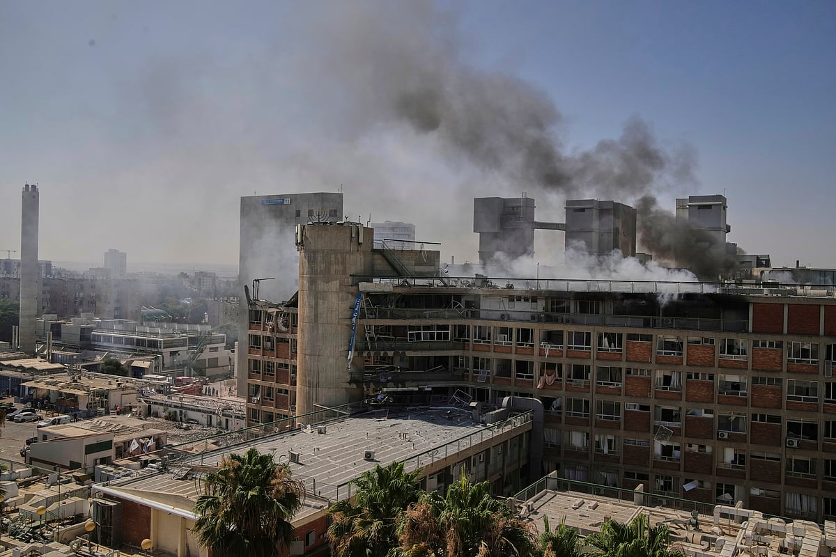 AP : Smoke raises from the building of the Soroka hospital complex