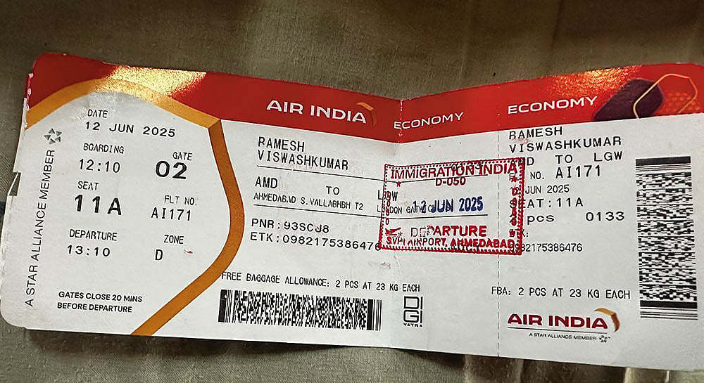 Boarding pass of Vishwas Kumar Ramesh, the lone survivor of the crash