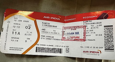 Boarding pass of Vishwas Kumar Ramesh, the lone survivor of the crash