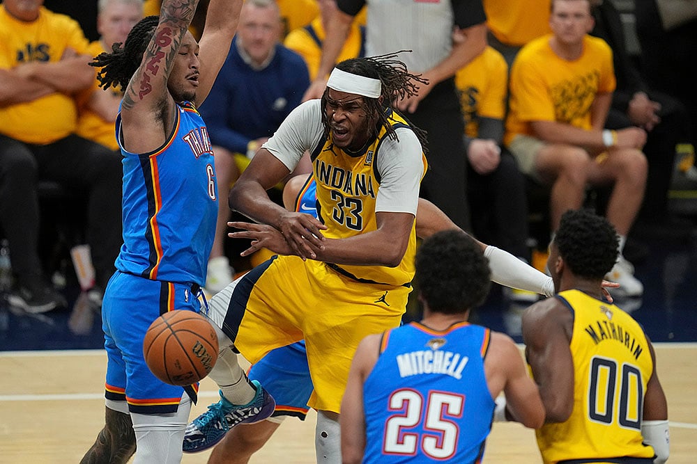 NBA Finals 2025 Game 6 Pacers vs Thunder basketball photos: Myles Turner