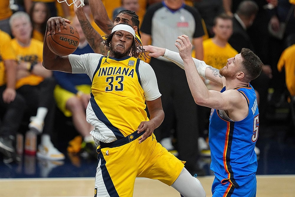 NBA Finals 2025 Game 6 Pacers vs Thunder basketball photos: Myles Turner