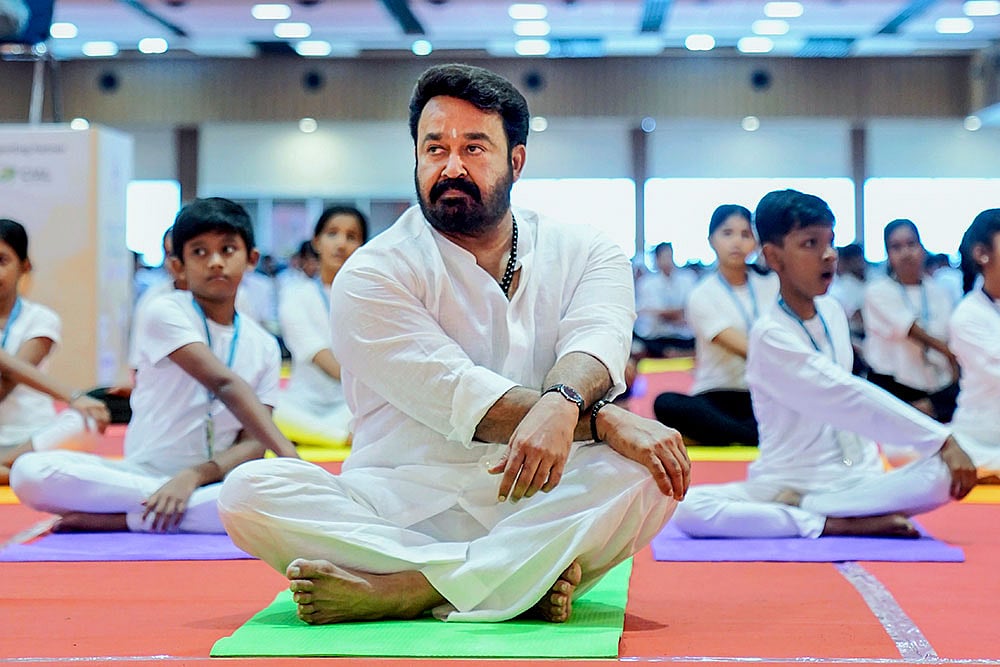 Actor Mohanlal performs yoga