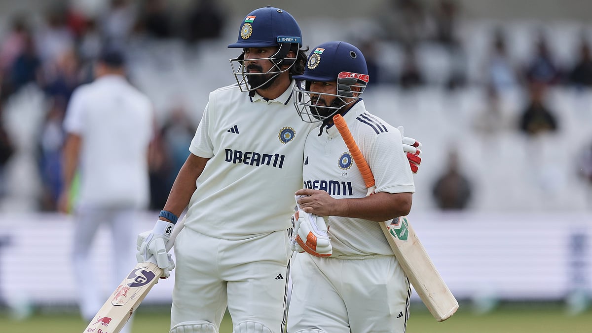 | Photo: AP/Scott Heppell : IND Vs ENG, 1st Test Day 4: Rishabh Pant celebrates with batting partner KL Rahul after scoring a century on day four of the first cricket test match between England and India at Headingley in Leeds, England, Monday, June 23, 2025. 