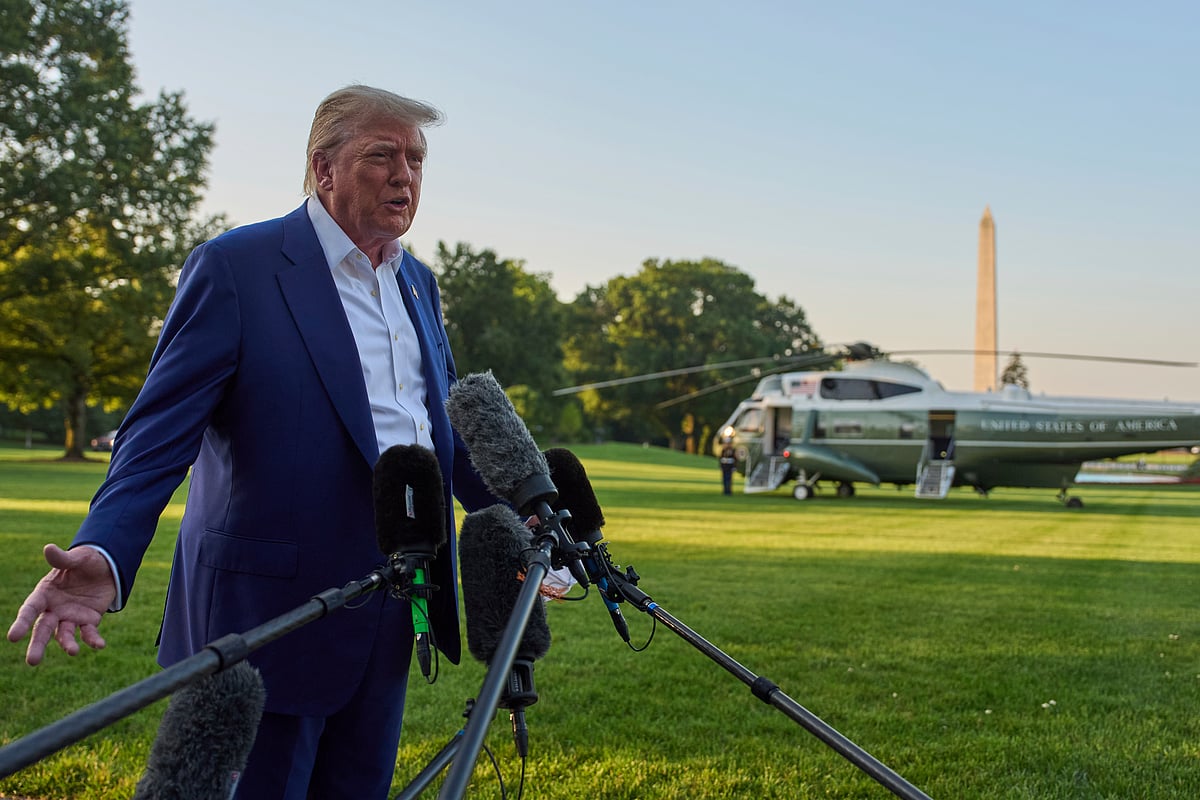 Evan Vucci AP : President Trump addressing reporters at White House