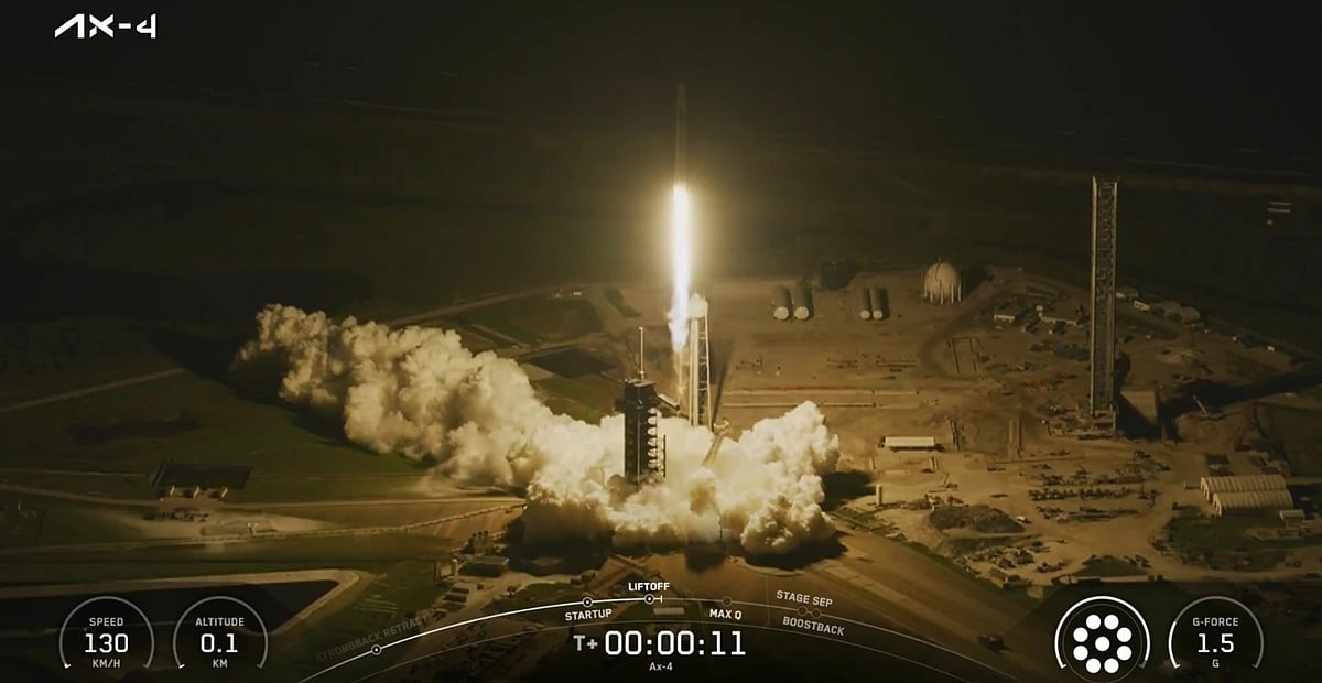Space x : Falcon 9 launch Dragon and Axiom-4 mission lifted off to space