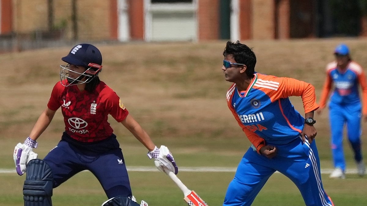 Photo: X | BCCI Women : India women players during a T20I match against England.