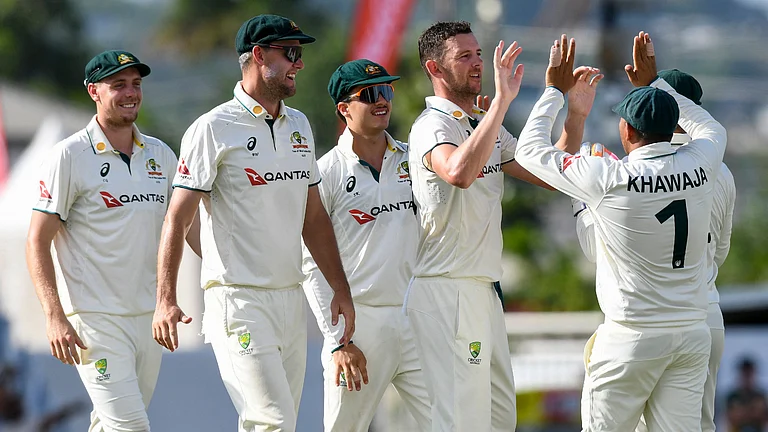 Australia celebrate during win over West Indies - null