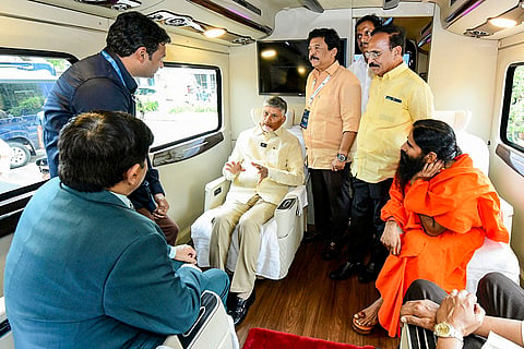 N Chandrababu Naidu flags off caravan vehicles