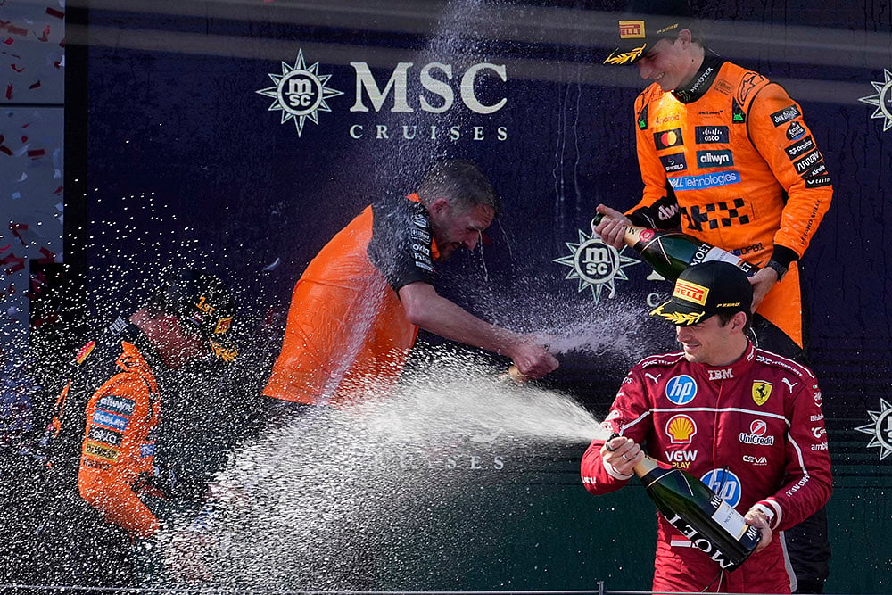 Formula 1 2025 Austrian Grand Prix auto race_Lando Norris, Oscar Piastri, Charles Leclerc